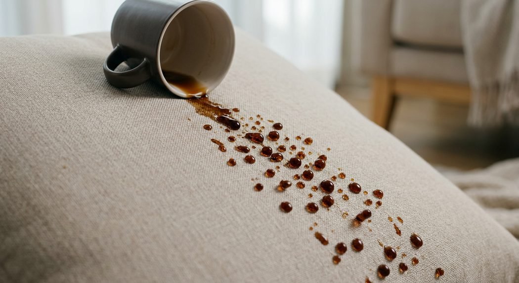 Café derramado que não penetra e sai com um pano